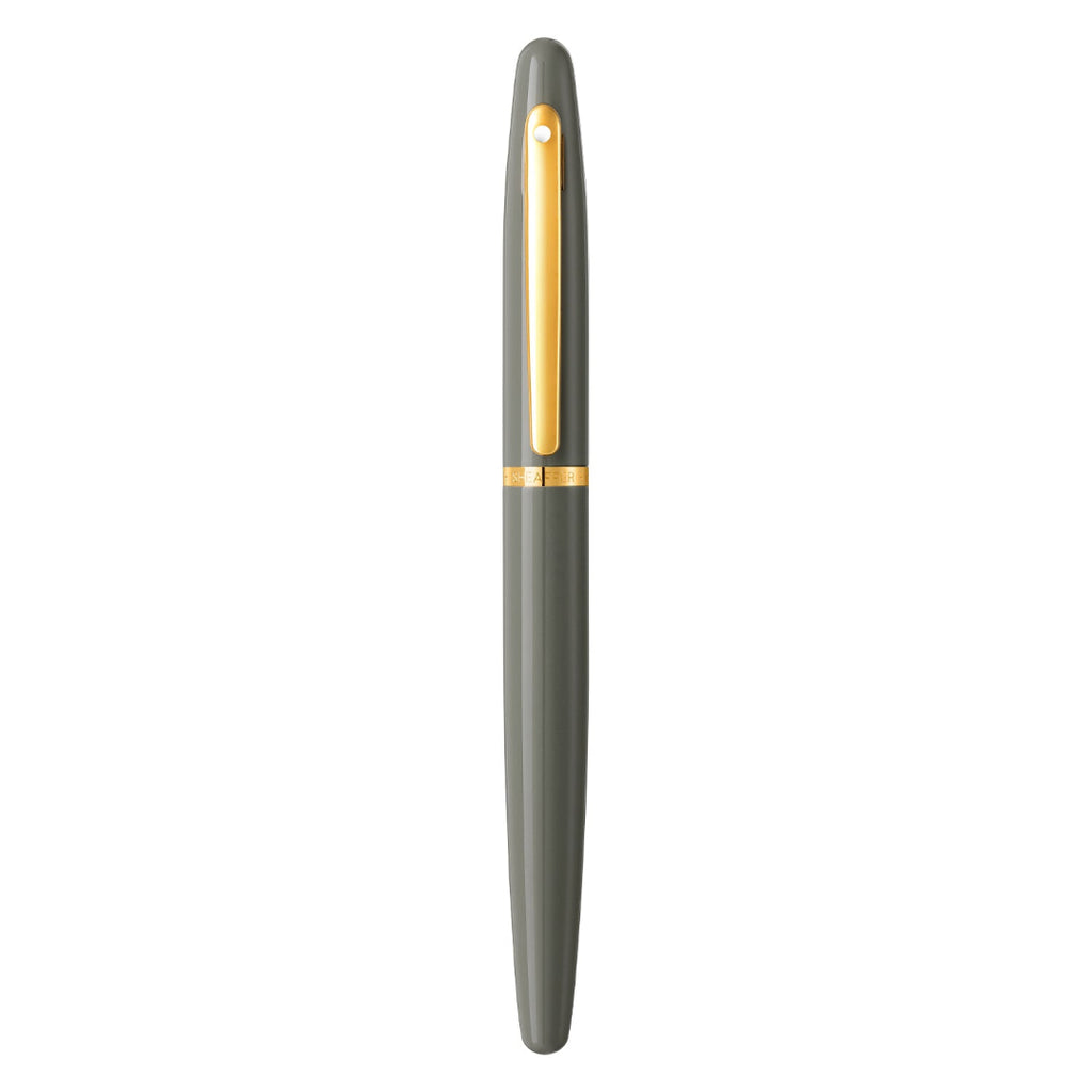 Sheaffer VFM 9427 Glossy Light Gray Rollerball Pen With PVD Gold-Tone Trim full upright view
