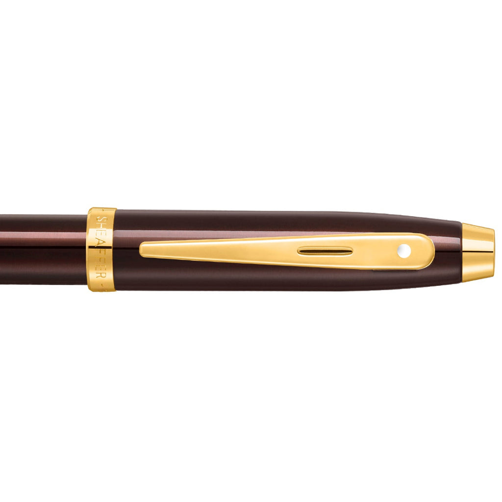 Sheaffer 100 9370 Glossy Coffee Brown Fountain Pen With PVD Gold-Tone Trims clip details