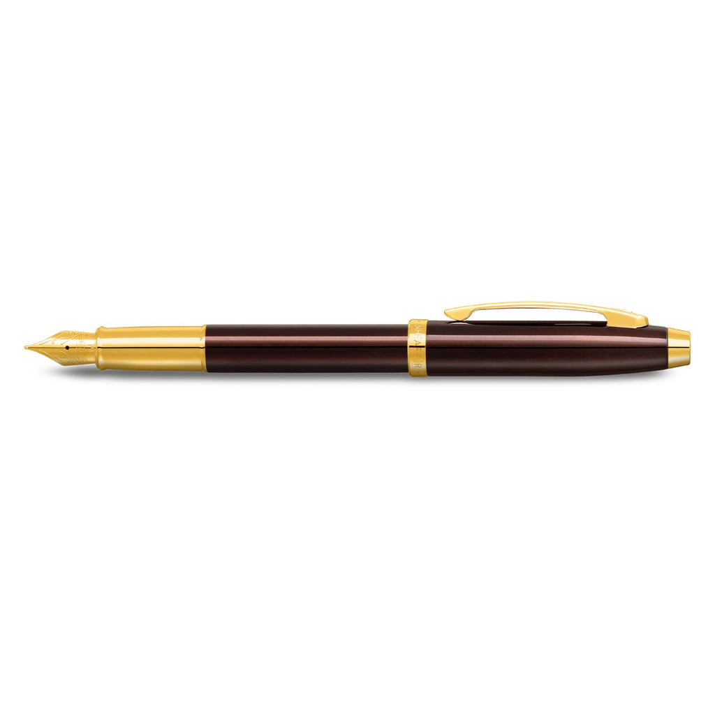 Sheaffer 100 9370 Glossy Coffee Brown Fountain Pen With PVD Gold-Tone Trims side profile