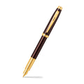 Sheaffer 100 9370 Glossy Coffee Brown Fountain Pen With PVD Gold-Tone Trims angled writing shot