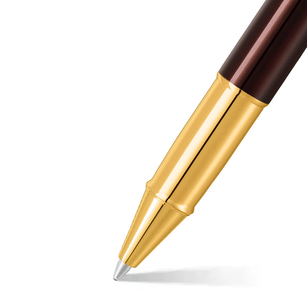 Sheaffer 100 9370 Glossy Coffee Brown Rollerball Pen With PVD Gold-Tone Trims barrel and tip section