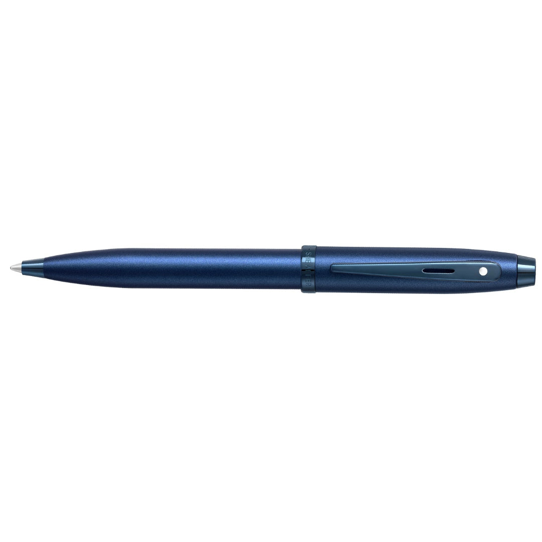 Sheaffer 100 9371 Satin Blue Ballpoint Pen With PVD Blue Trims full side profile
