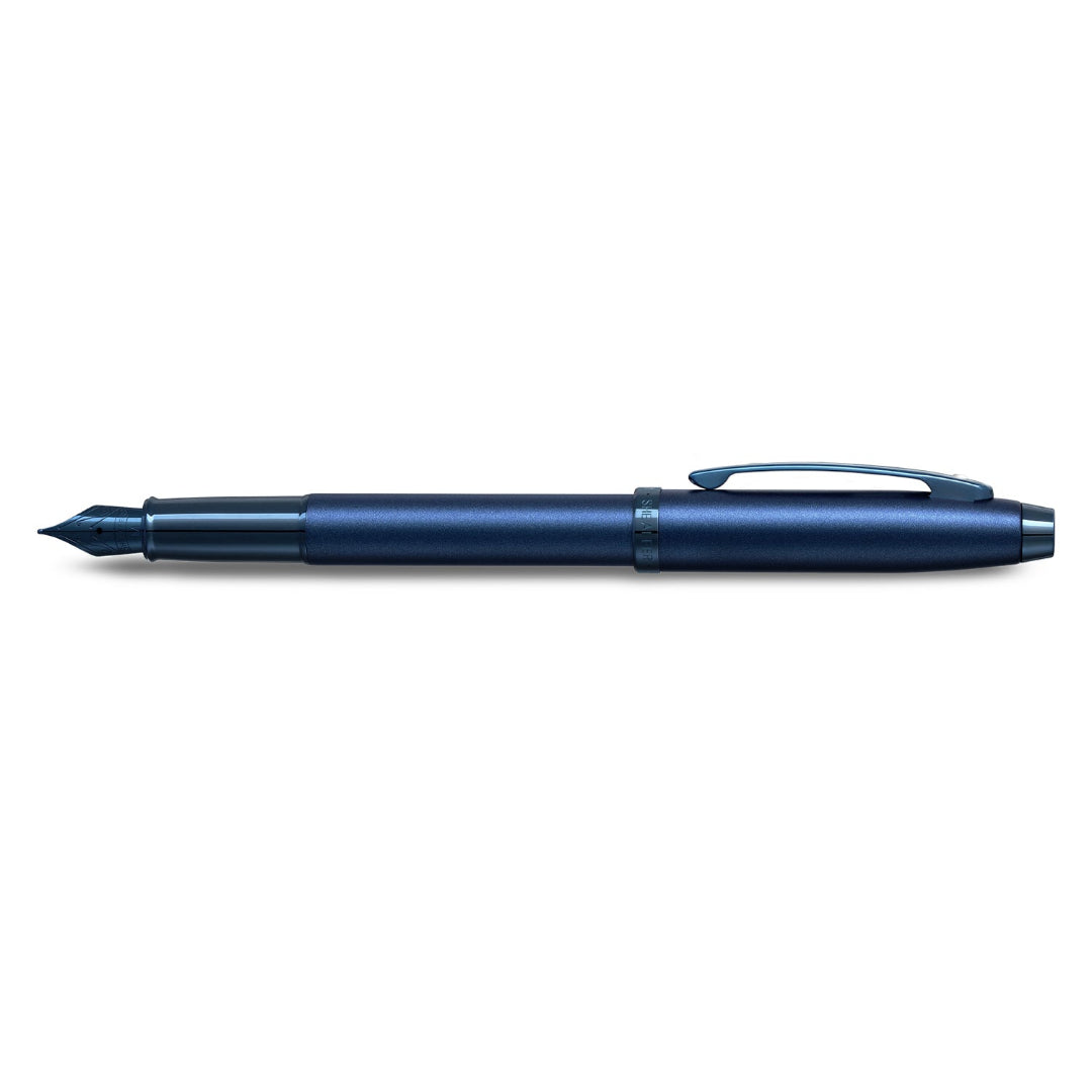 Sheaffer 100 9371 Satin Blue Fountain Pen With PVD Blue Trims side profile
