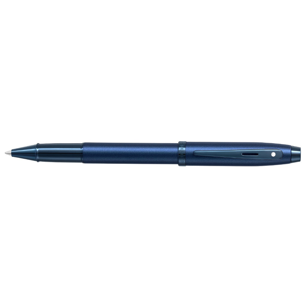 Sheaffer 100 9371 Satin Blue Rollerball Pen With PVD Blue Trims full side profile