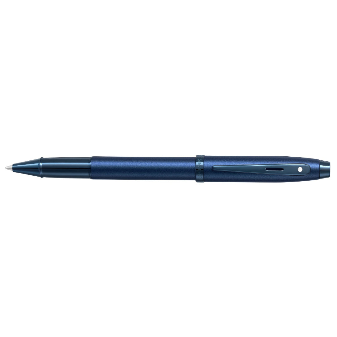 Sheaffer 100 9371 Satin Blue Rollerball Pen With PVD Blue Trims full side profile