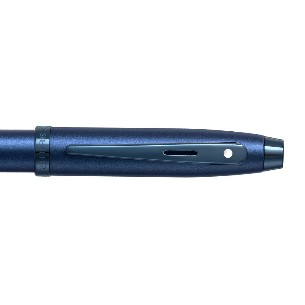 Sheaffer 100 9371 Satin Blue Rollerball Pen With PVD Blue Trims clip details