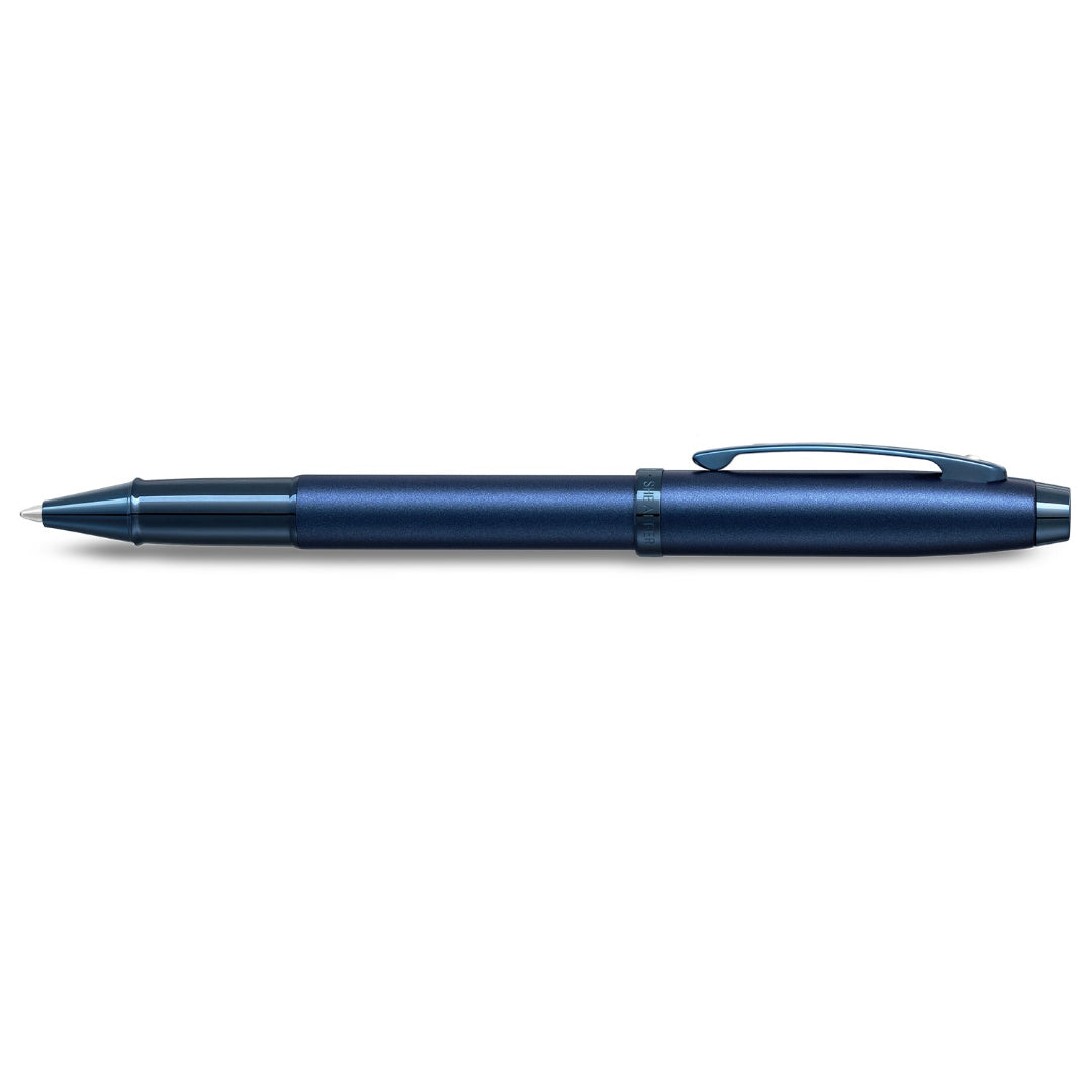 Sheaffer 100 9371 Satin Blue Rollerball Pen With PVD Blue Trims side profile