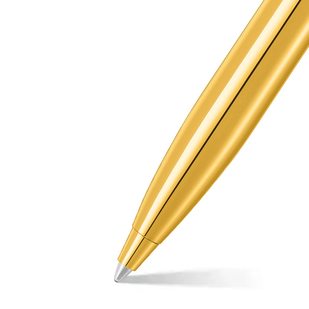 Sheaffer 100 9372 Glossy PVD Gold Ballpoint Pen With PVD Gold Trims barrel and tip section