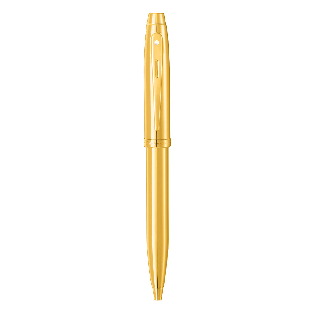 Sheaffer 100 9372 Glossy PVD Gold Ballpoint Pen With PVD Gold Trims full upright view
