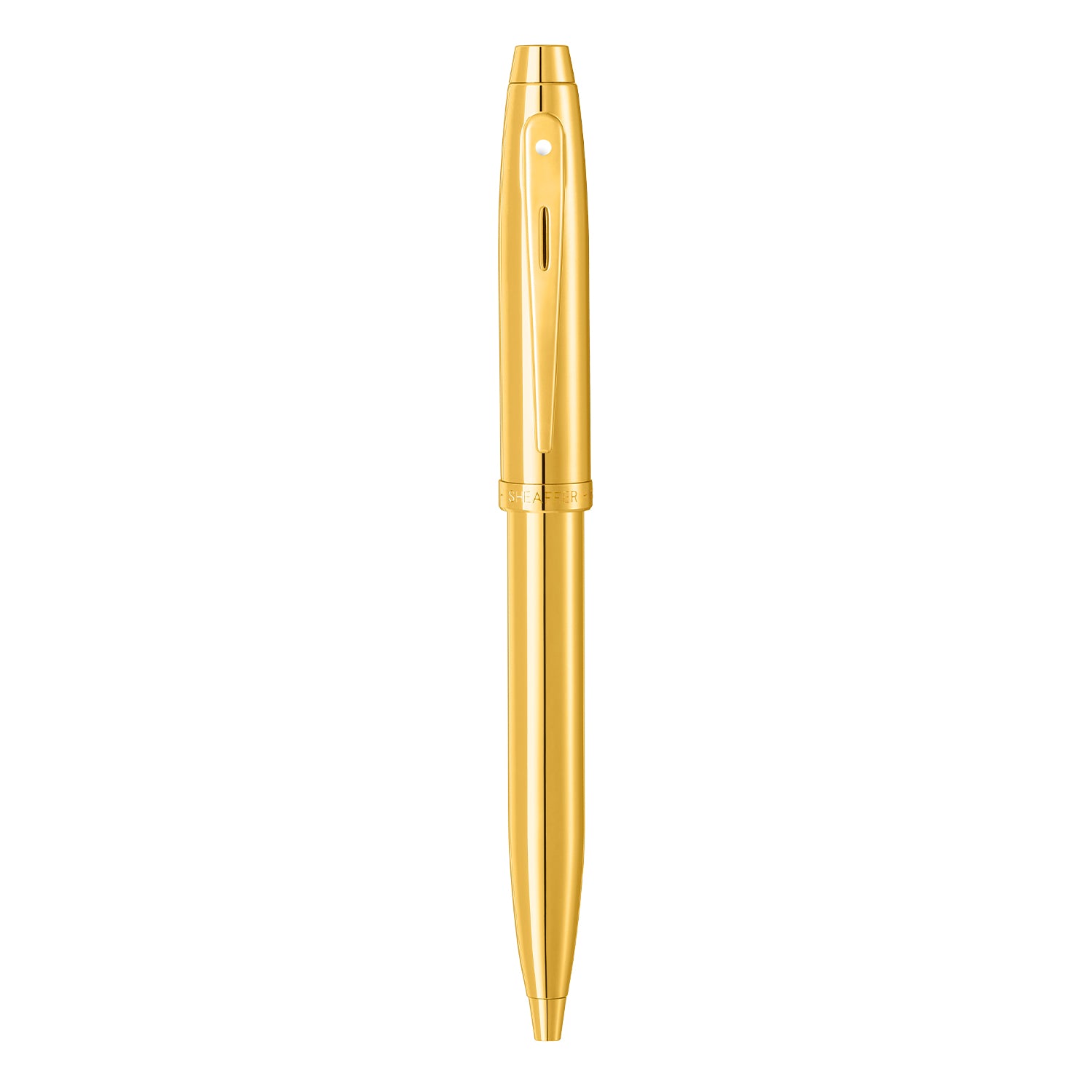 Sheaffer 100 9372 Glossy PVD Gold Ballpoint Pen With PVD Gold Trims full upright view