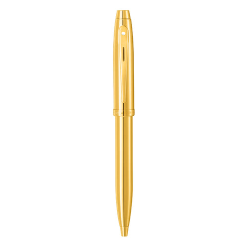 Sheaffer 100 9372 Glossy PVD Gold Ballpoint Pen With PVD Gold Trims full upright view