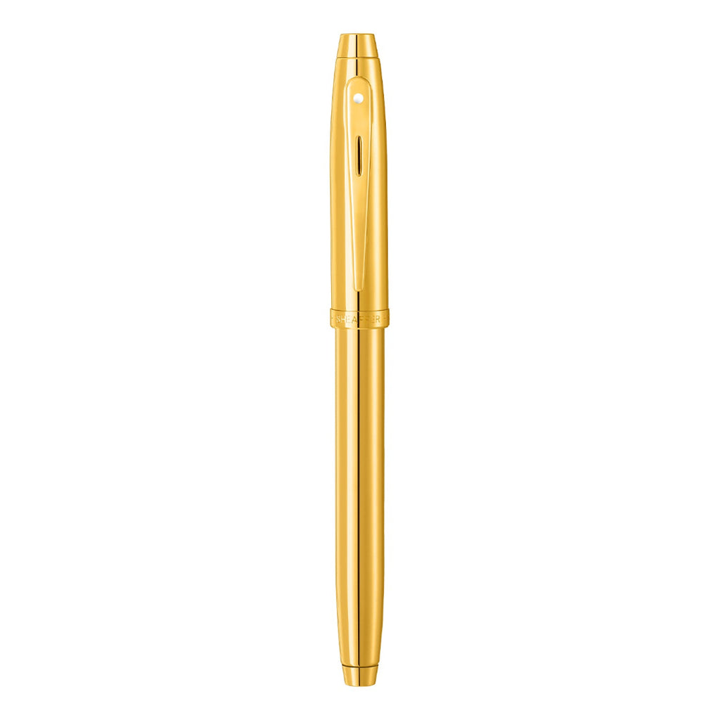 Sheaffer 100 9372 Glossy PVD Gold Fountain Pen With PVD Gold Trims full upright view