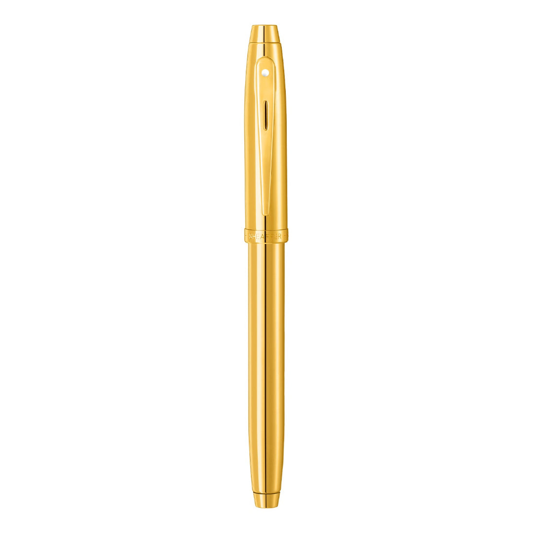 Sheaffer 100 9372 Glossy PVD Gold Fountain Pen With PVD Gold Trims full upright view