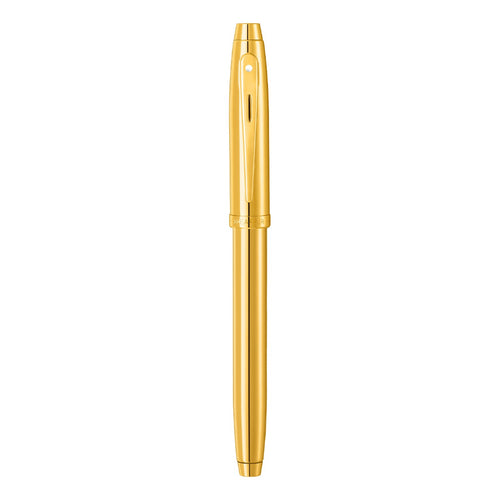 Sheaffer 100 9372 Glossy PVD Gold Fountain Pen With PVD Gold Trims full upright view