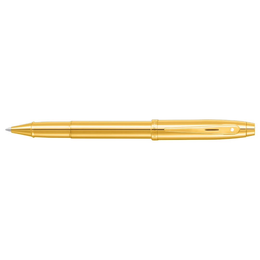 Sheaffer 100 9372 Glossy PVD Gold Rollerball Pen With PVD Gold Trims full side profile