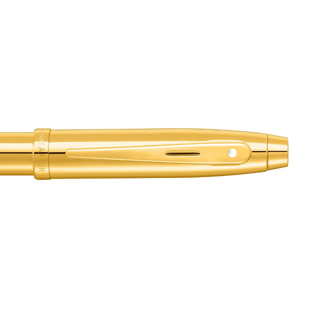 Sheaffer 100 9372 Glossy PVD Gold Rollerball Pen With PVD Gold Trims clip details