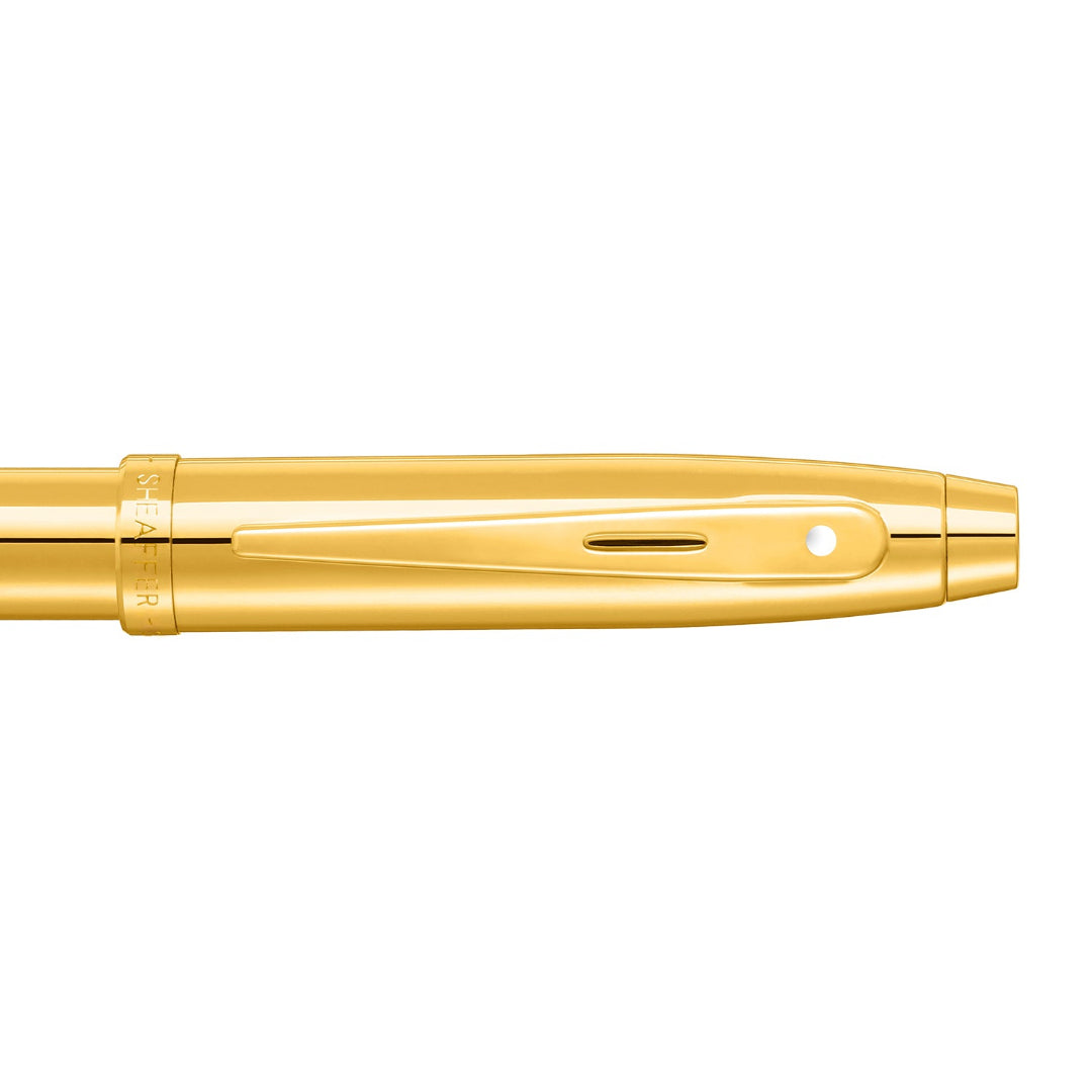 Sheaffer 100 9372 Glossy PVD Gold Rollerball Pen With PVD Gold Trims clip details
