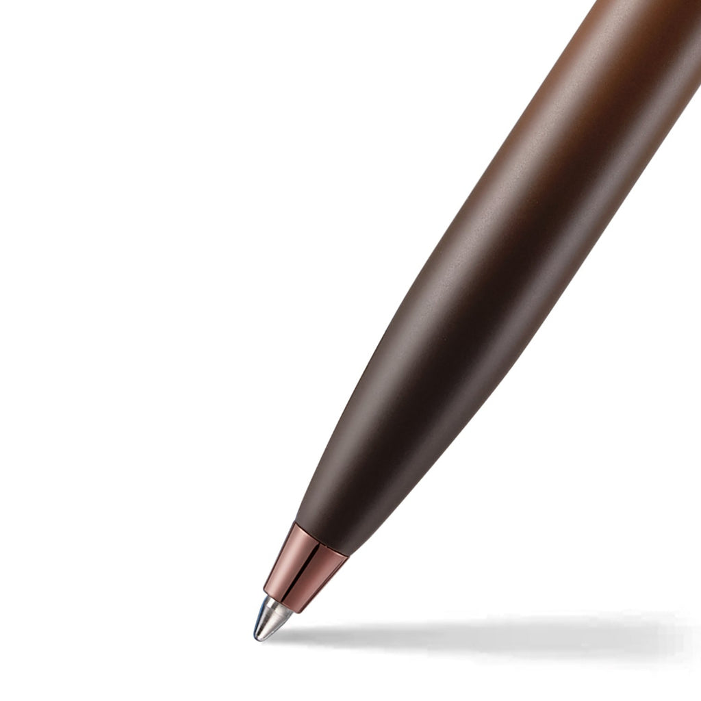 Sheaffer 100 9374 Coffee Edition Matte Brown Ballpoint Pen with Regal Brown PVD Trims barrel and tip section