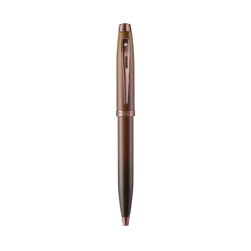 Sheaffer 100 9374 Coffee Edition Matte Brown Ballpoint Pen with Regal Brown PVD Trims full upright view