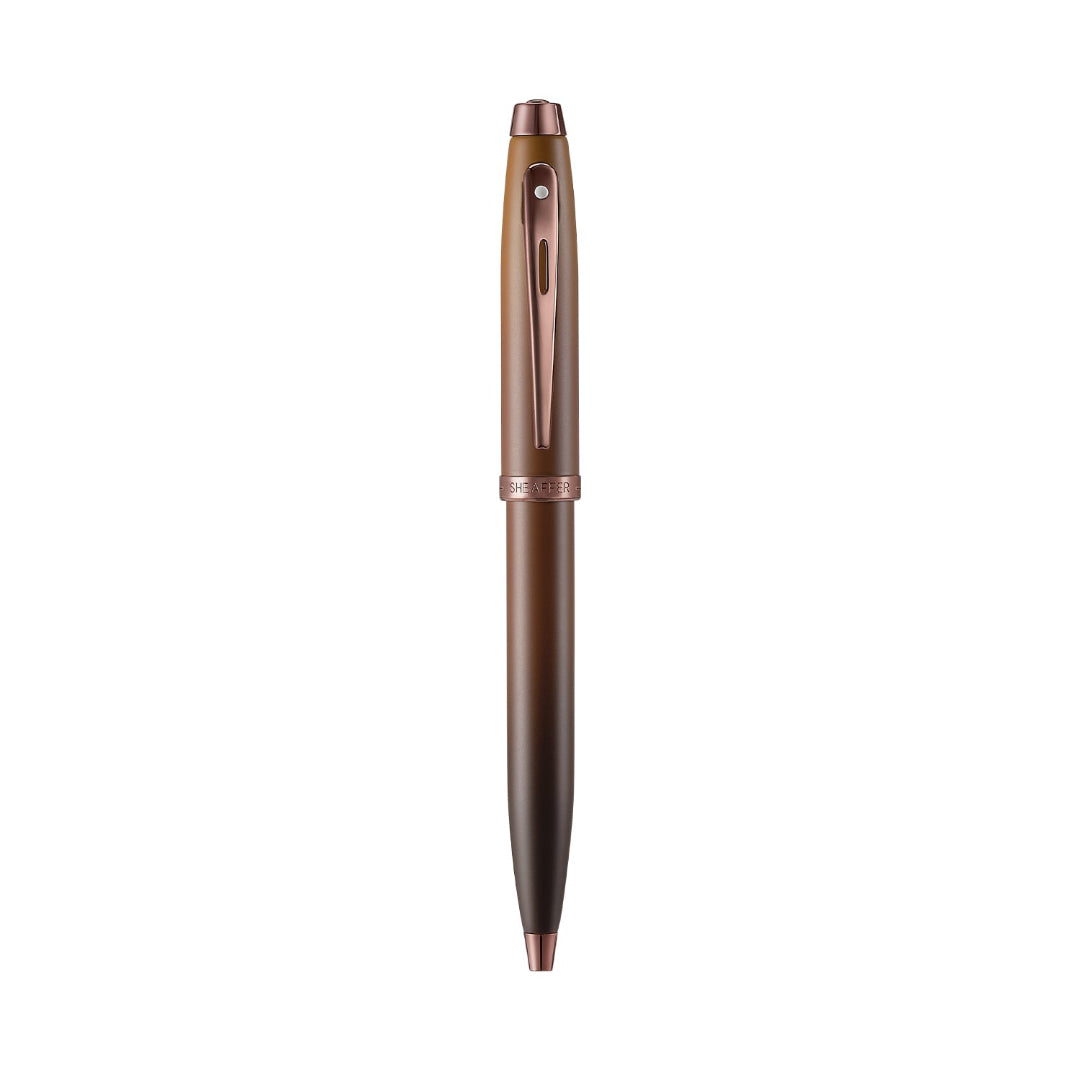 Sheaffer 100 9374 Coffee Edition Matte Brown Ballpoint Pen with Regal Brown PVD Trims full upright view