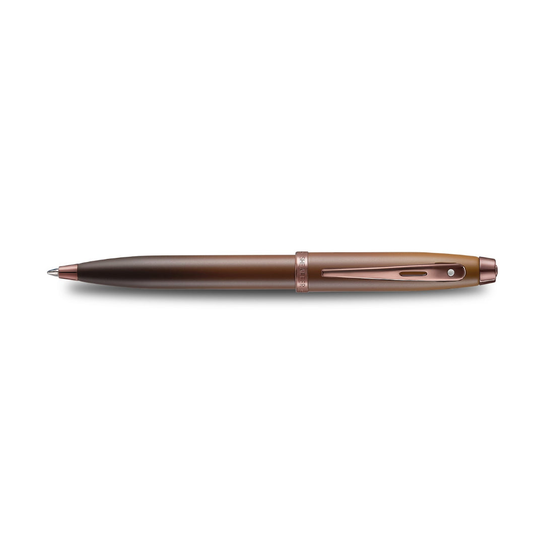 Sheaffer 100 9374 Coffee Edition Matte Brown Ballpoint Pen with Regal Brown PVD Trims full side profile