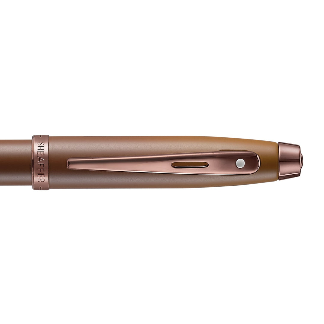 Sheaffer 100 9374 Coffee Edition Matte Brown Ballpoint Pen with Regal Brown PVD Trims clip details