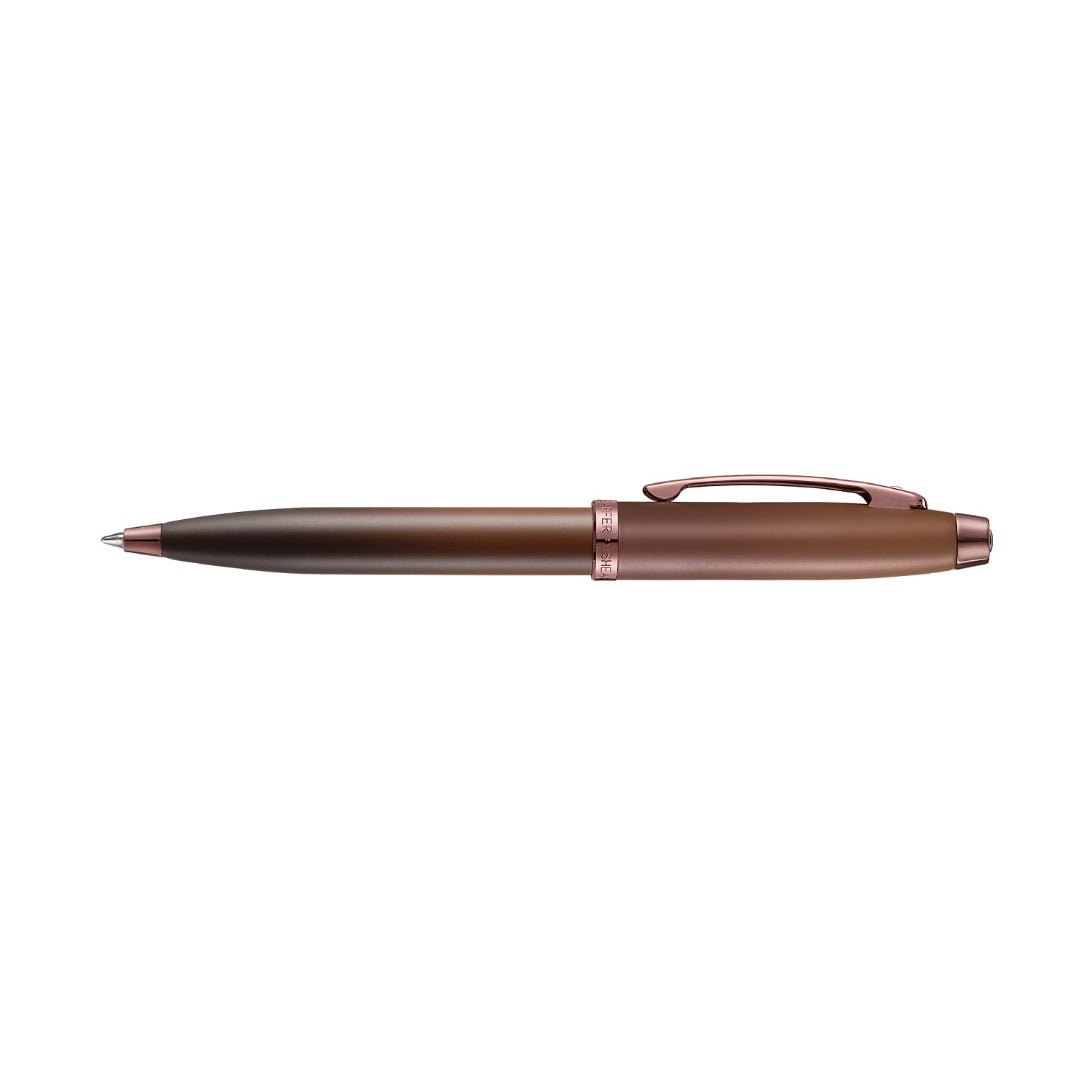 Sheaffer 100 9374 Coffee Edition Matte Brown Ballpoint Pen with Regal Brown PVD Trims side profile