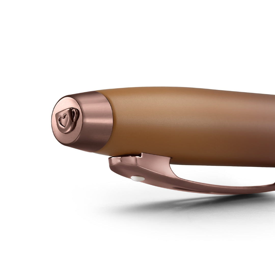 Sheaffer 100 9374 Coffee Edition Matte Brown Rollerball Pen with Regal Brown PVD Trims cap and clip details