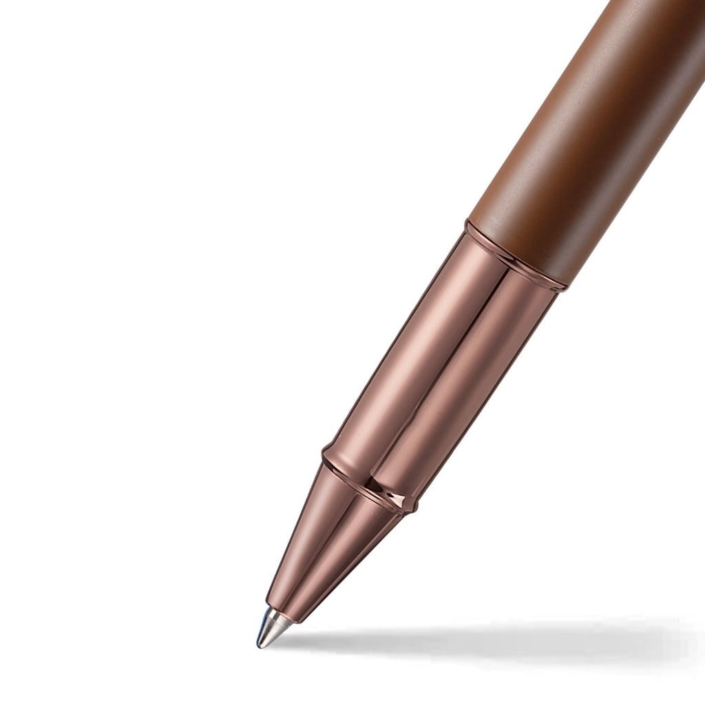 Sheaffer 100 9374 Coffee Edition Matte Brown Rollerball Pen with Regal Brown PVD Trims barrel and tip section