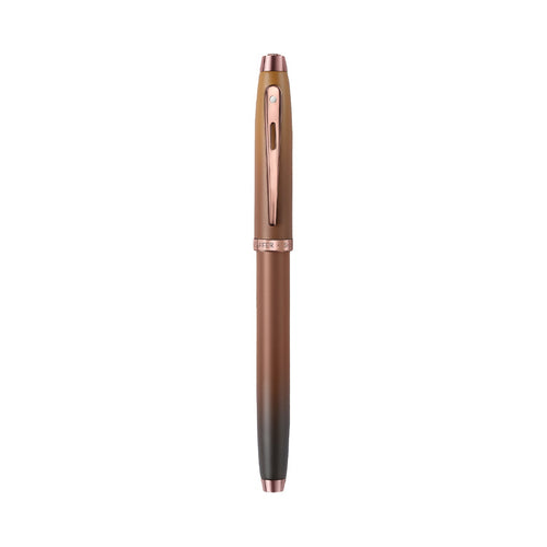Sheaffer 100 9374 Coffee Edition Matte Brown Rollerball Pen with Regal Brown PVD Trims full upright view