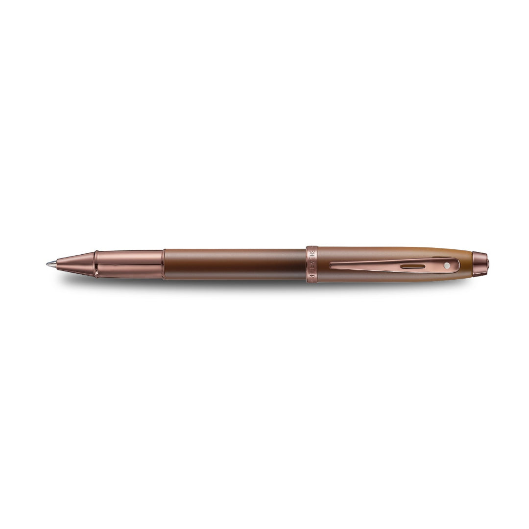 Sheaffer 100 9374 Coffee Edition Matte Brown Rollerball Pen with Regal Brown PVD Trims full side profile