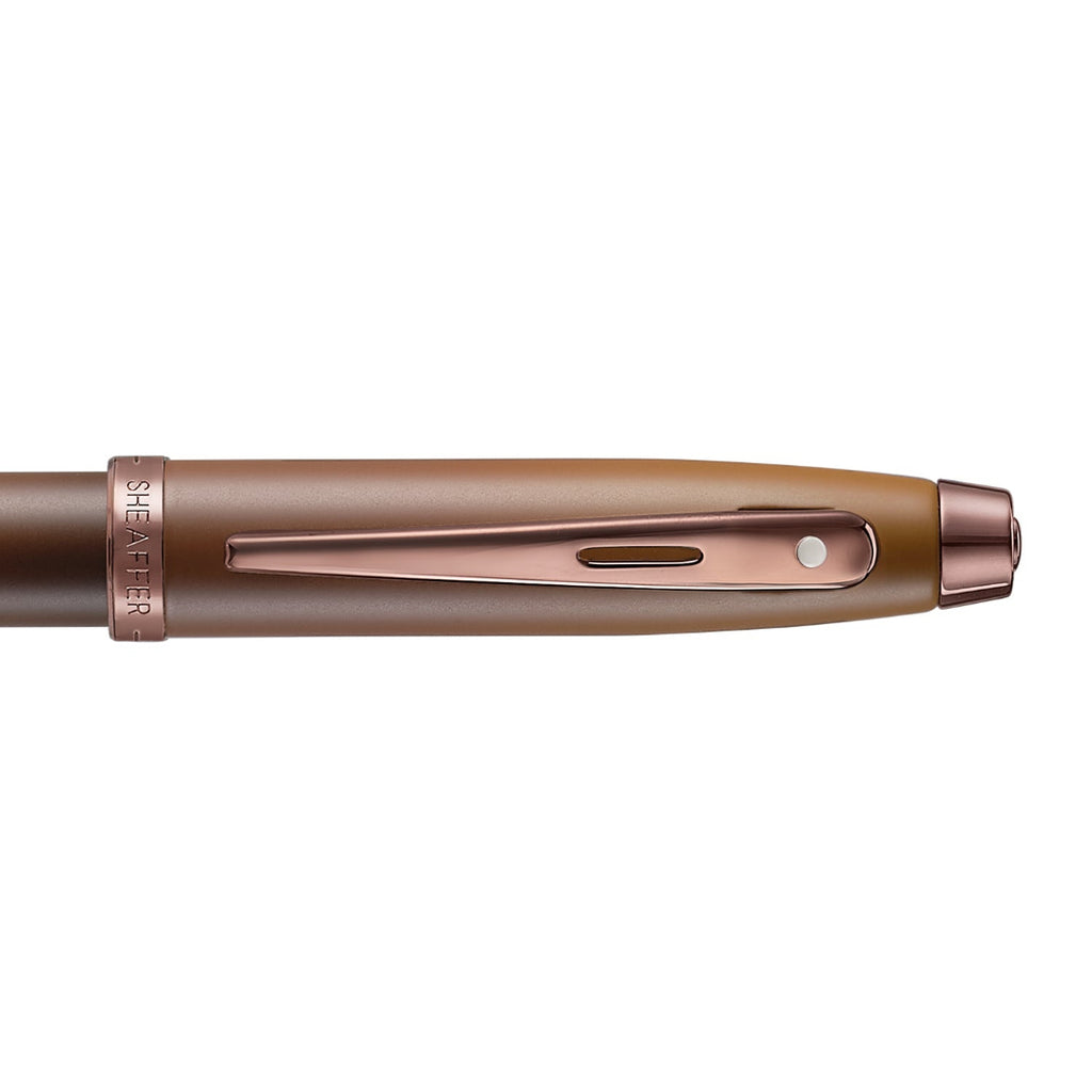 Sheaffer 100 9374 Coffee Edition Matte Brown Rollerball Pen with Regal Brown PVD Trims clip details