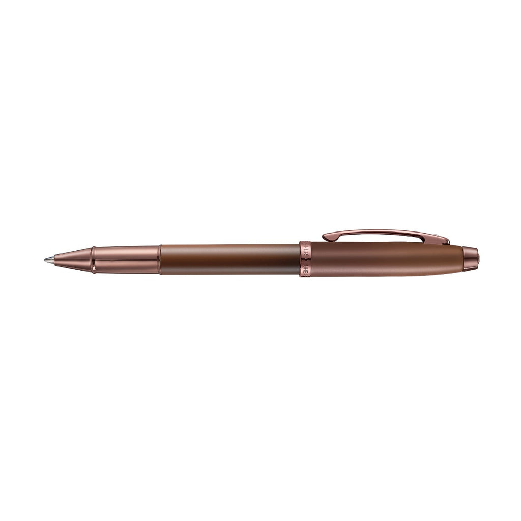 Sheaffer 100 9374 Coffee Edition Matte Brown Rollerball Pen with Regal Brown PVD Trims side profile
