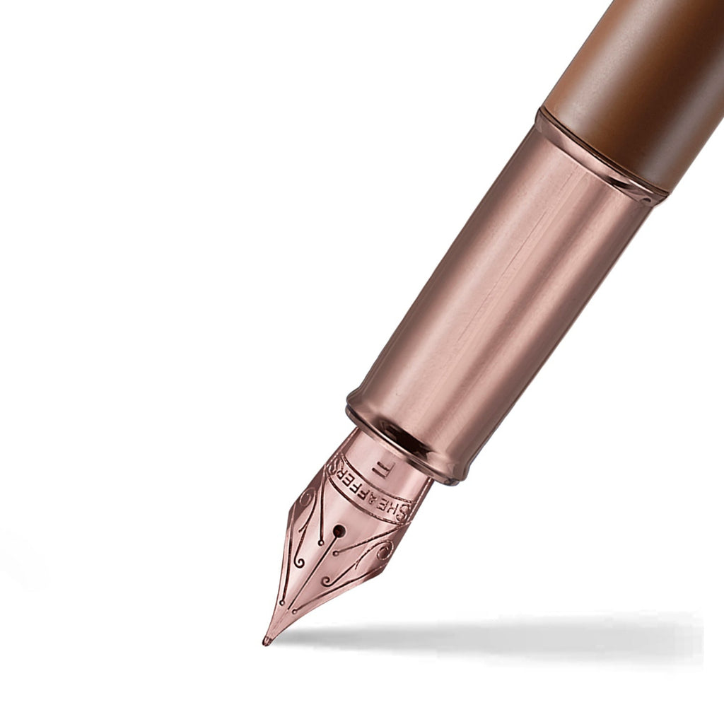 Sheaffer 100 9374 Coffee Edition Matte Brown Fountain Pen with Regal Brown PVD Trims barrel and tip section
