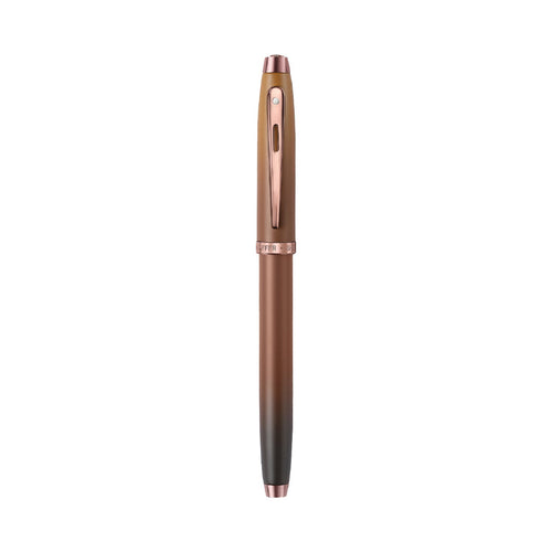 Sheaffer 100 9374 Coffee Edition Matte Brown Fountain Pen with Regal Brown PVD Trims full upright view