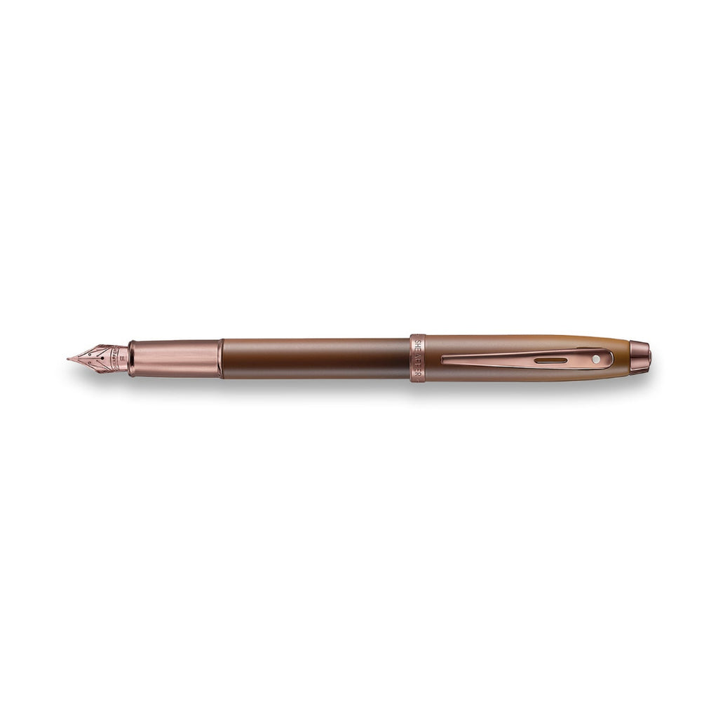 Sheaffer 100 9374 Coffee Edition Matte Brown Fountain Pen with Regal Brown PVD Trims full side profile