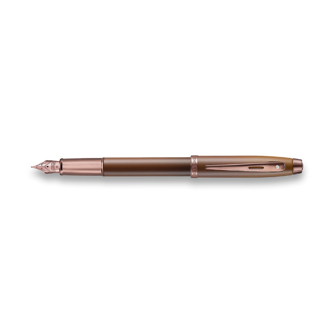 Sheaffer 100 9374 Coffee Edition Matte Brown Fountain Pen with Regal Brown PVD Trims full side profile