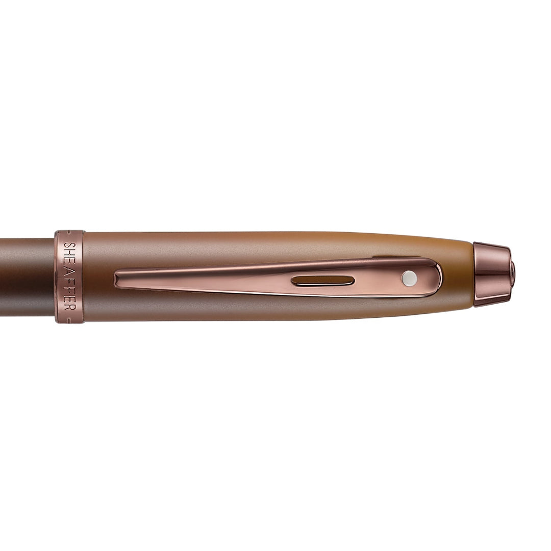 Sheaffer 100 9374 Coffee Edition Matte Brown Fountain Pen with Regal Brown PVD Trims clip details