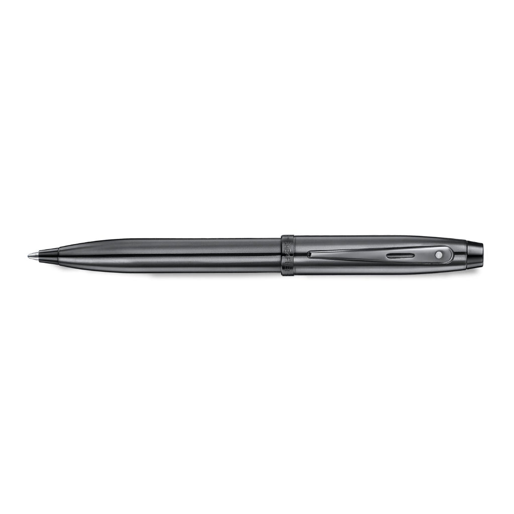 Sheaffer 100 9375 Ionic Gunmetal Grey Ballpoint Pen with Shiny PVD Trims full side profile
