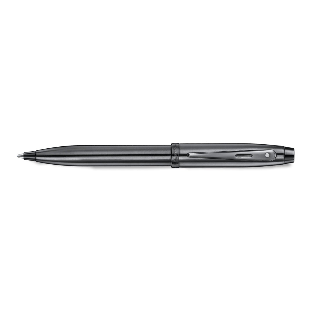 Sheaffer 100 9375 Ionic Gunmetal Grey Ballpoint Pen with Shiny PVD Trims full side profile