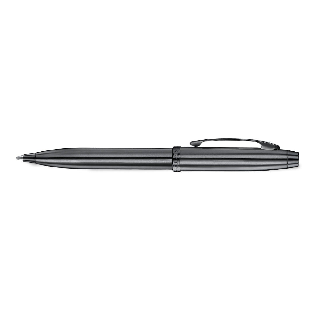 Sheaffer 100 9375 Ionic Gunmetal Grey Ballpoint Pen with Shiny PVD Trims side profile