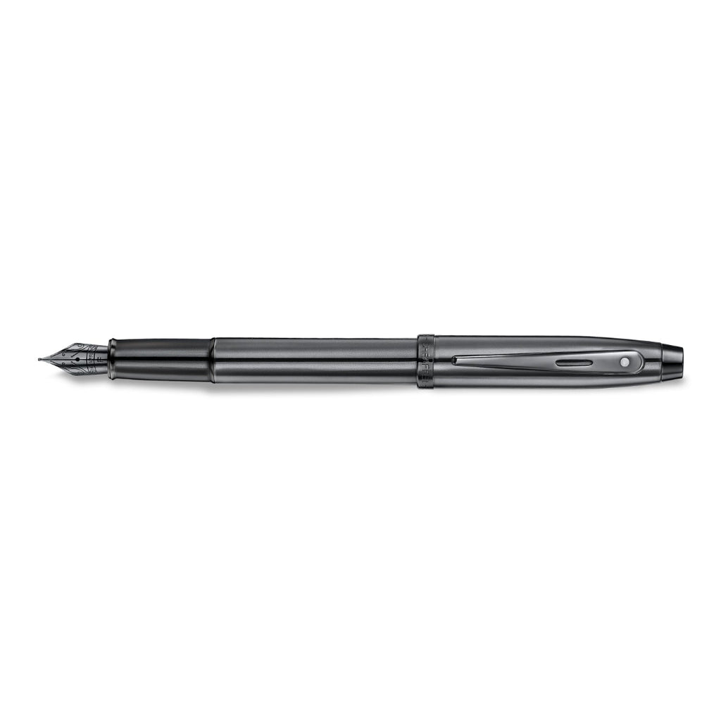 Sheaffer 100 9375 Ionic Gunmetal Grey Fountain Pen with Shiny PVD Trims full side profile