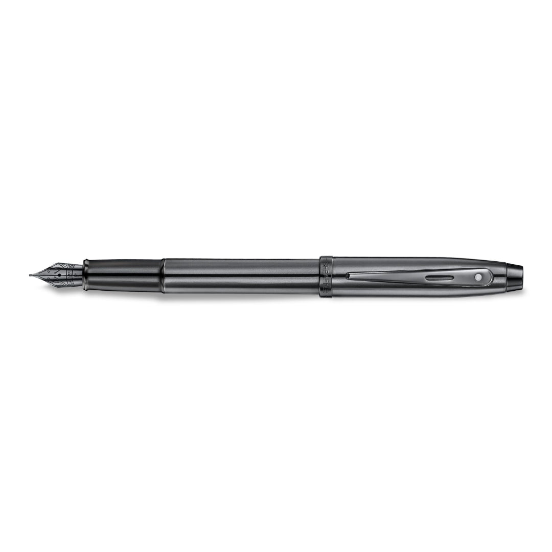 Sheaffer 100 9375 Ionic Gunmetal Grey Fountain Pen with Shiny PVD Trims full side profile
