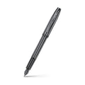 Sheaffer 100 9375 Ionic Gunmetal Grey Fountain Pen with Shiny PVD Trims angled writing shot