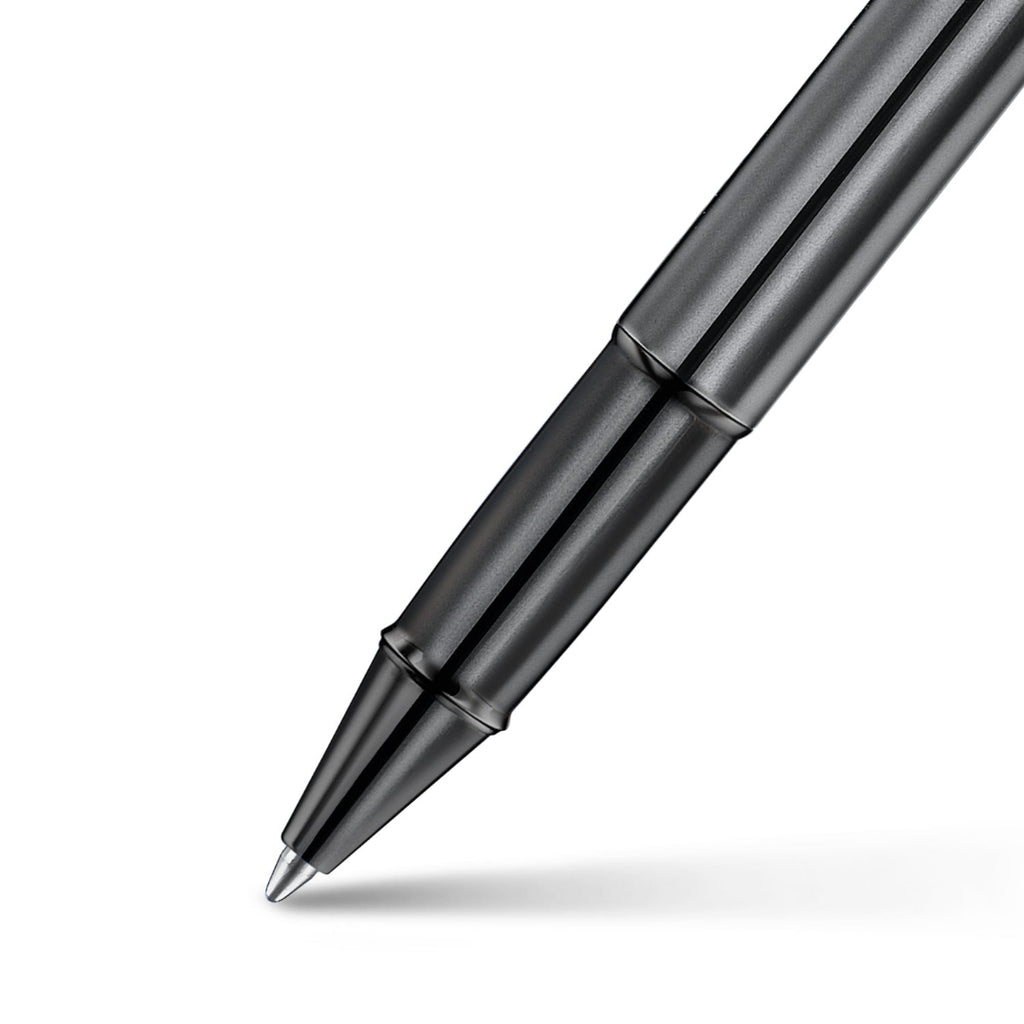 Sheaffer 100 9375 Ionic Gunmetal Grey Rollerball Pen with Shiny PVD Trims barrel and tip section