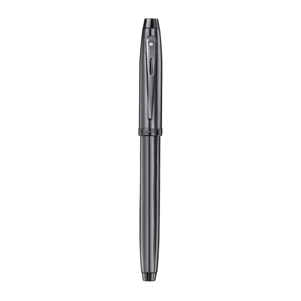 Sheaffer 100 9375 Ionic Gunmetal Grey Rollerball Pen with Shiny PVD Trims full upright view