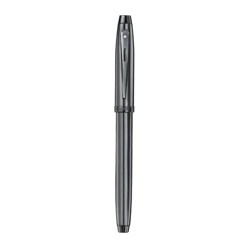 Sheaffer 100 9375 Ionic Gunmetal Grey Rollerball Pen with Shiny PVD Trims full upright view
