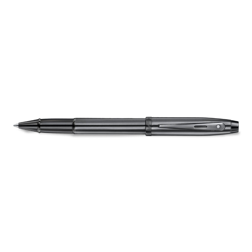 Sheaffer 100 9375 Ionic Gunmetal Grey Rollerball Pen with Shiny PVD Trims full side profile