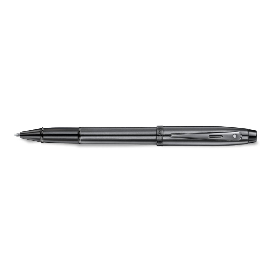 Sheaffer 100 9375 Ionic Gunmetal Grey Rollerball Pen with Shiny PVD Trims full side profile