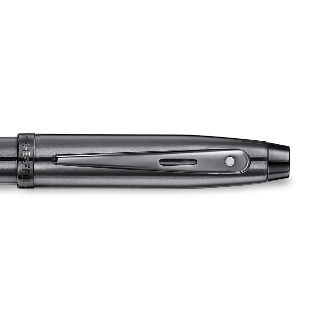 Sheaffer 100 9375 Ionic Gunmetal Grey Rollerball Pen with Shiny PVD Trims clip details
